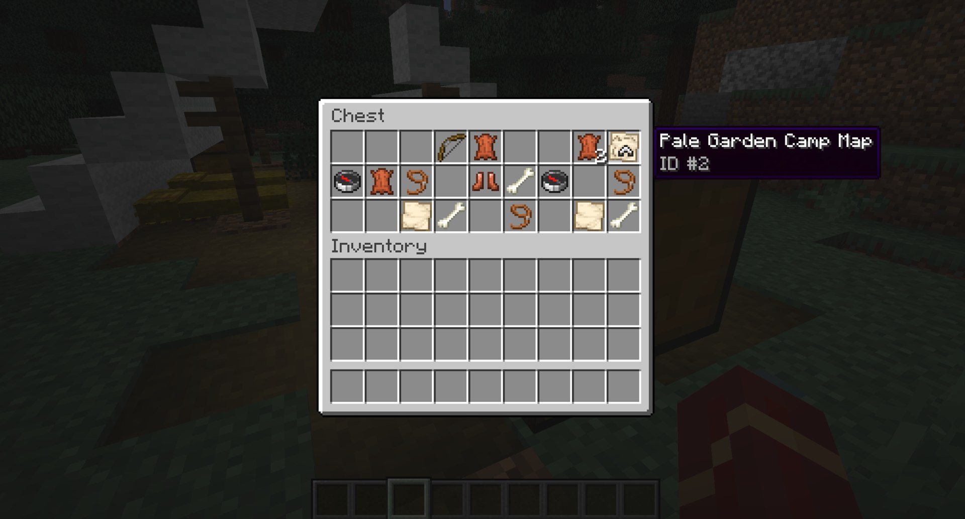 A Pale Garden Camp Map highlighted inside an Abandoned Camp chest