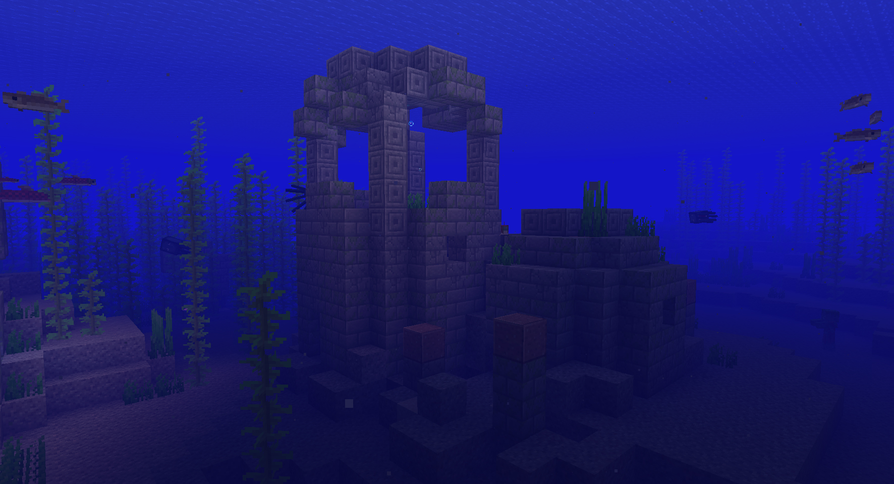 Cold Ocean Ruin built from stone brick underwater