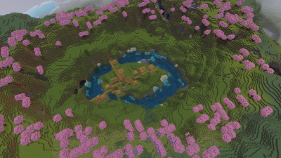 Cherry Village Heaven Above Stronghold, a featured Minecraft seed world