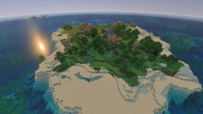 Island Village Spawn, a featured Minecraft seed world