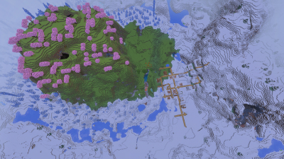 Snow Village With Cherries Spawn, a featured Minecraft seed world