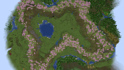 Cherry Star-Crater Near Village and Portal, a featured Minecraft seed world