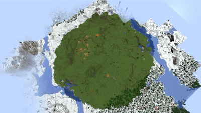 Circular Plains With Village, Surrounded by Snow, a featured Minecraft seed world