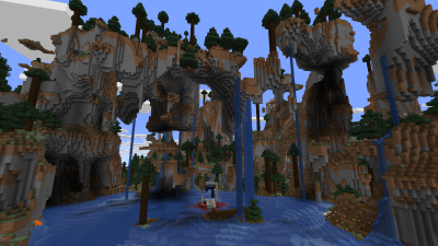 Waterfall Madness (With Ruined Portal), a featured Minecraft seed world
