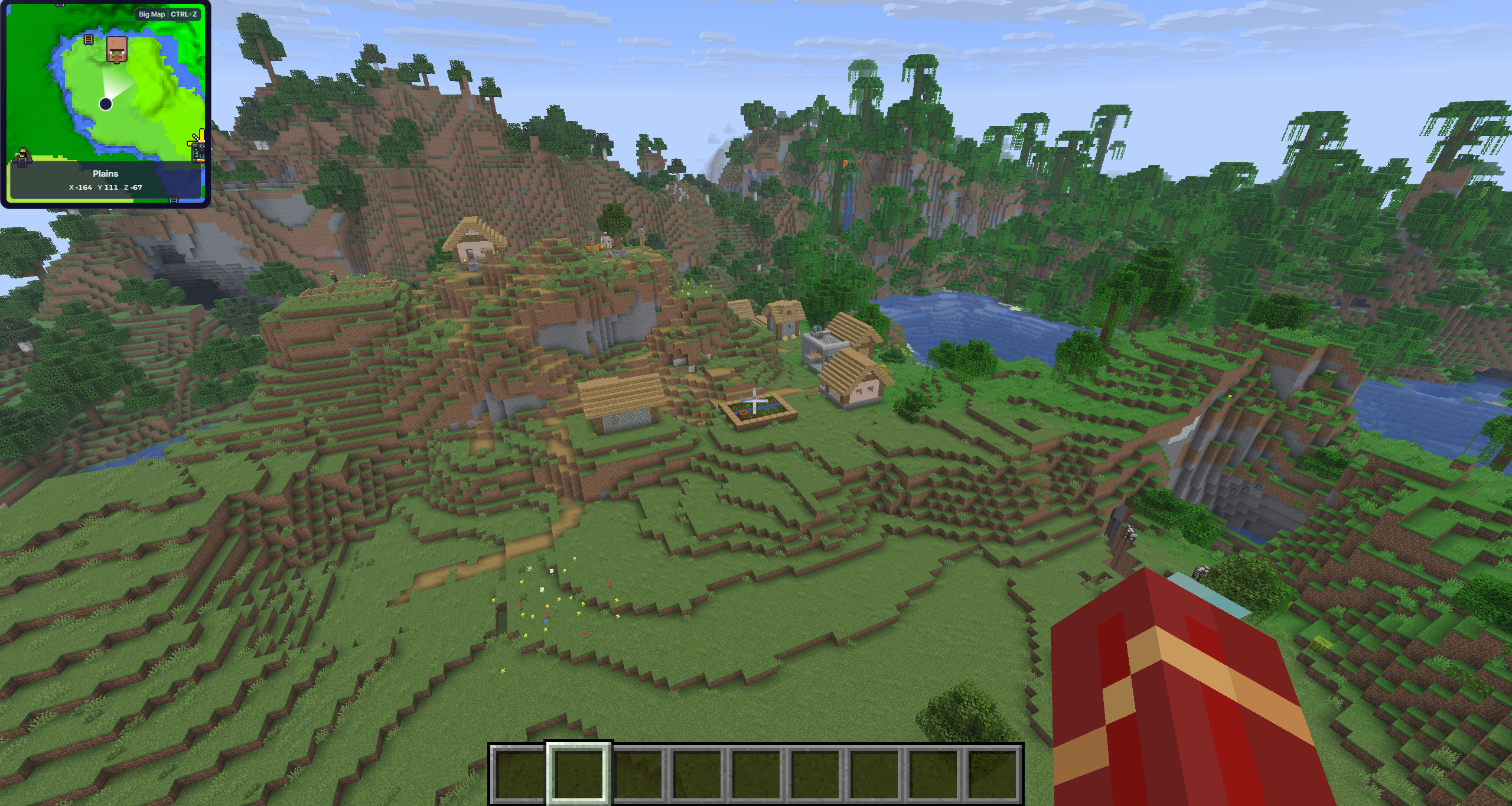 Minecraft gameplay with the MineyMap minimap and live player position