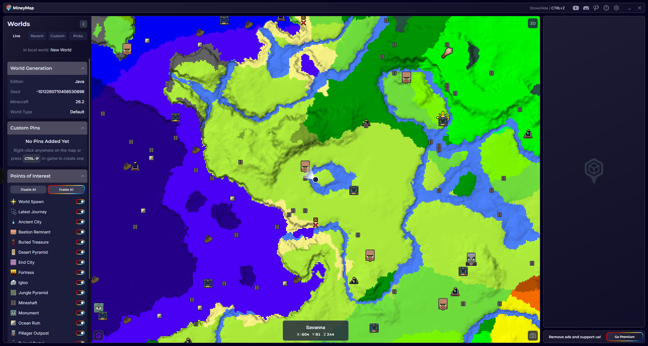 MineyMap displaying a Java world map