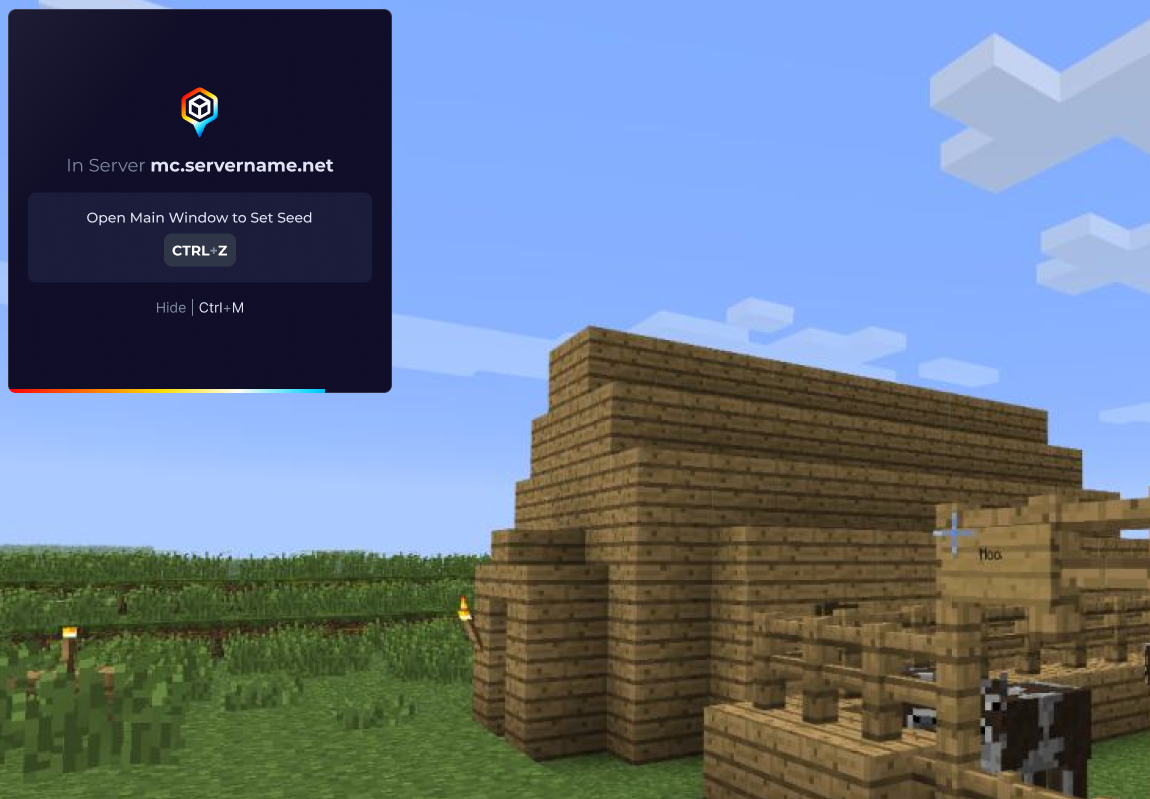 Minecraft Java multiplayer server with the MineyMap minimap prompting the player to open the main window and set the seed