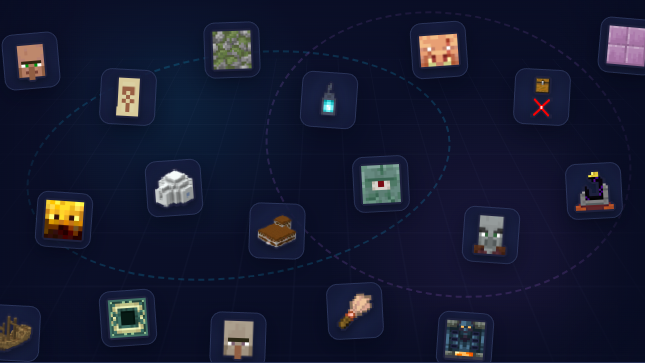 MineyMap points of interest including villages, temples, monuments, portals, and other structures